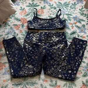Fabletics Navy Leggings with Metallic Gold Star Print